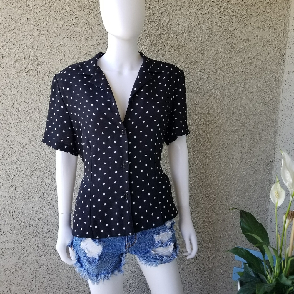 Black Blouse w/White Polka Dots